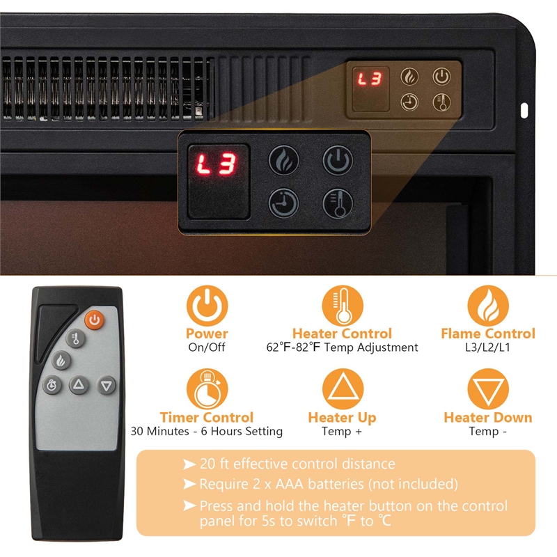 58inch Fireplace TV Stand with 1400W Electric Fireplace Black