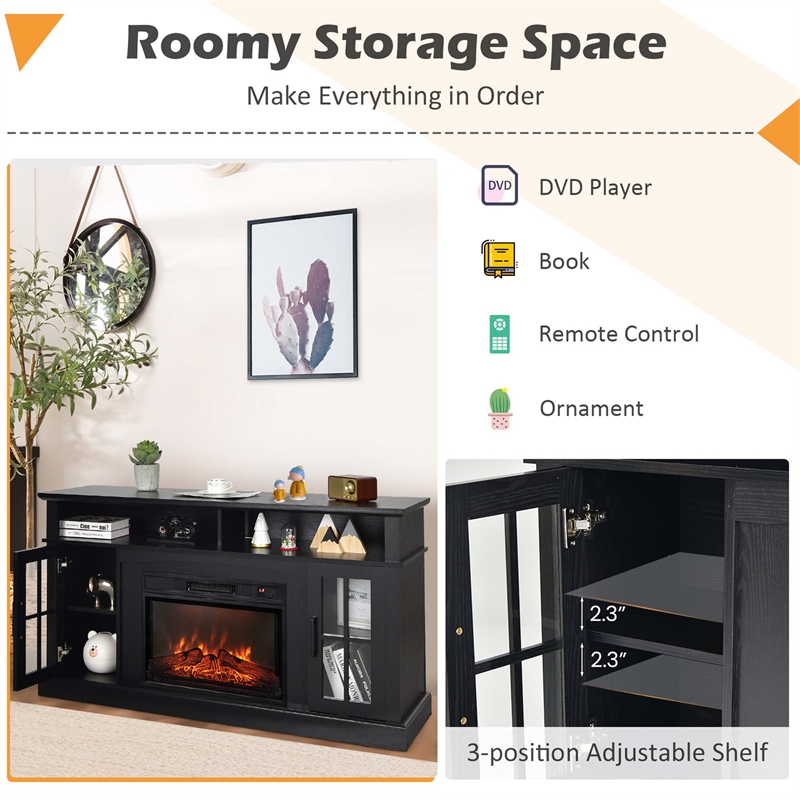 58inch Fireplace TV Stand with 1400W Electric Fireplace Black