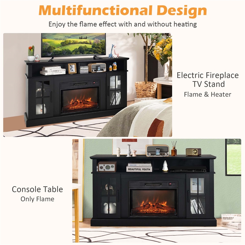 58inch Fireplace TV Stand with 1400W Electric Fireplace Black