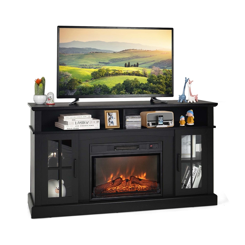 58inch Fireplace TV Stand with 1400W Electric Fireplace Black