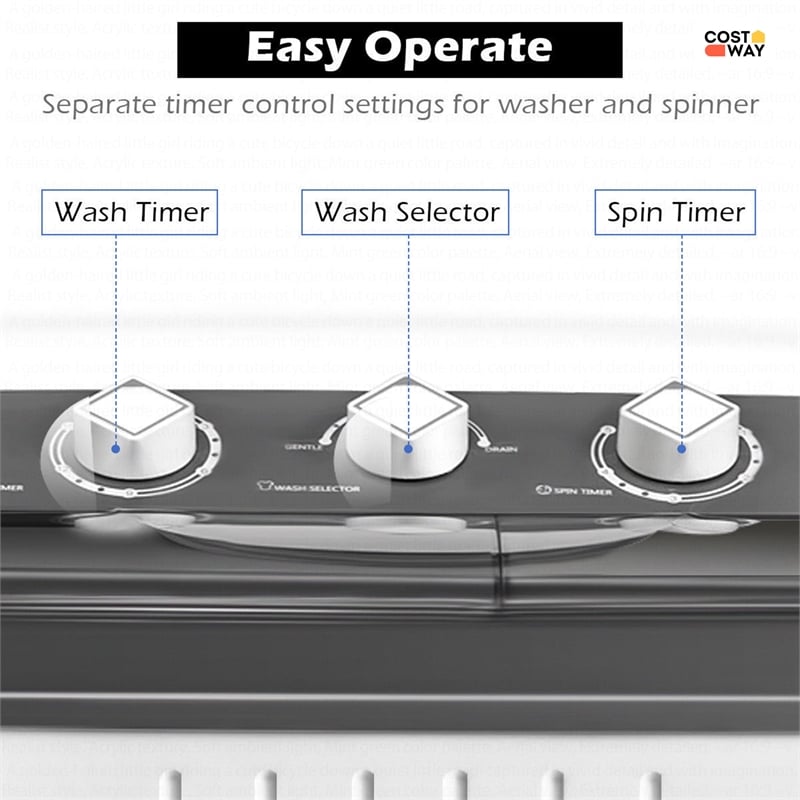 Portable Mini Compact Twin Tub 20Lbs Total Washing Machine Washer Spain Gray