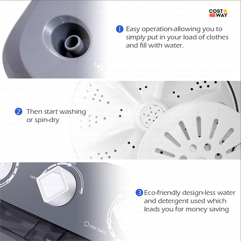 Portable Mini Compact Twin Tub 20Lbs Total Washing Machine Washer Spain Gray