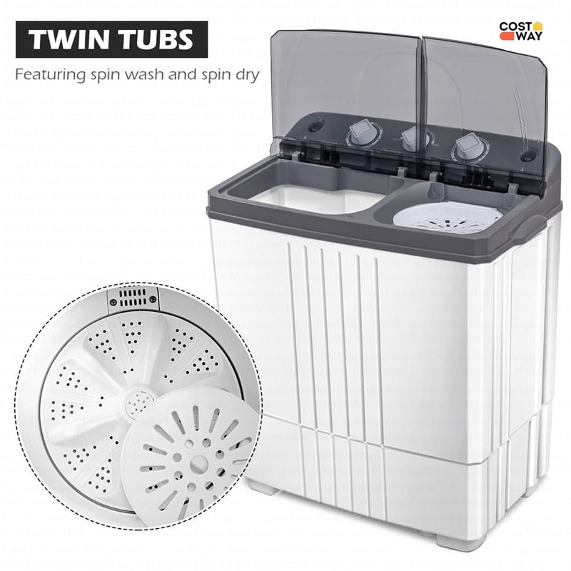 Portable Mini Compact Twin Tub 20Lbs Total Washing Machine Washer Spain Gray