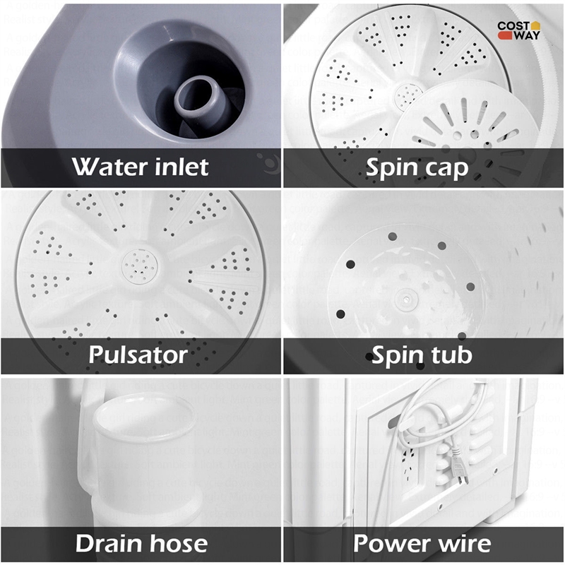 Portable Mini Compact Twin Tub 20Lbs Total Washing Machine Washer Spain Gray