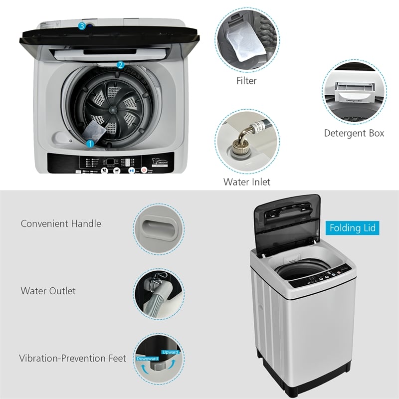 Full Automatic Washing Machine 1.5 CuFt 11 LBS Spin Dryer Gray