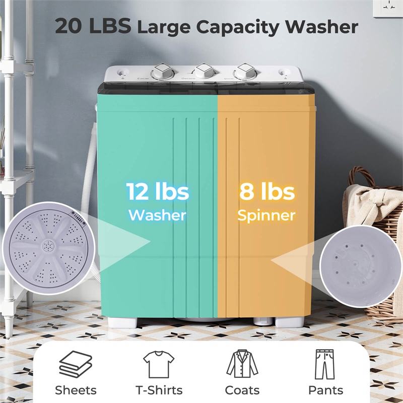 20lbs Compact Mini Portable Twin Tub Washing Machine Washer Spain Black