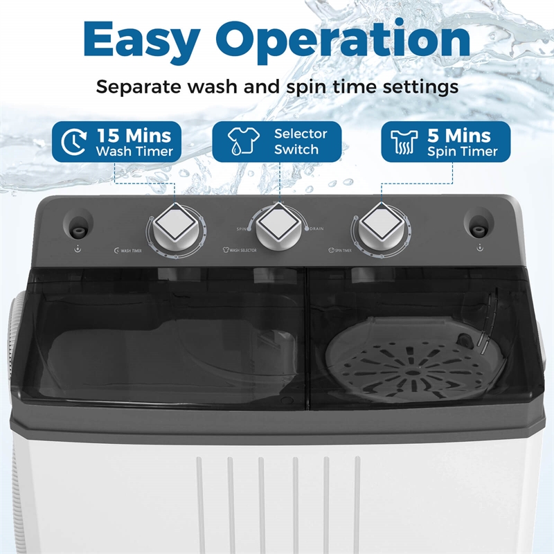 Twin Tub Portable Washing Machine with Drain Pump Timer Control Dorm Gray