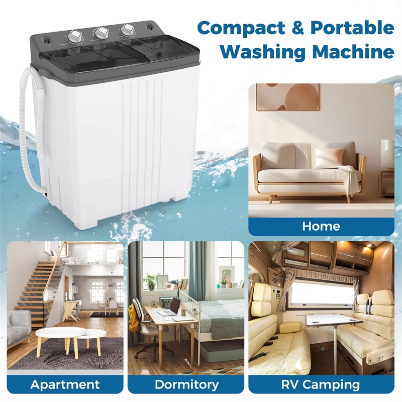 Twin Tub Portable Washing Machine with Drain Pump Timer Control Dorm Gray