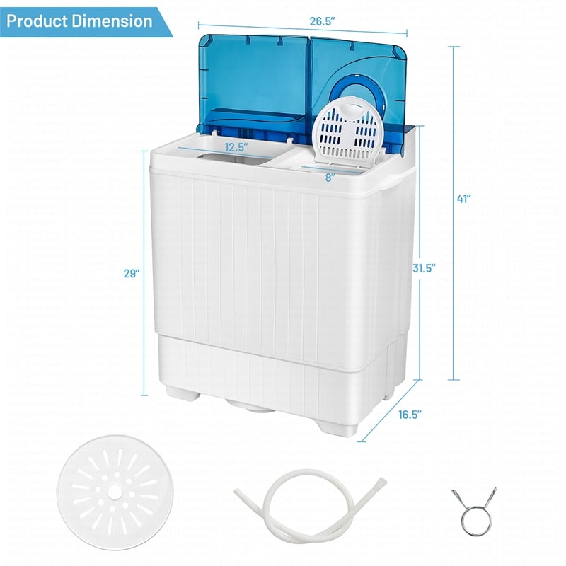 26lbs Portable Semi automatic Washing Machine with Built in Drain Pump Blue
