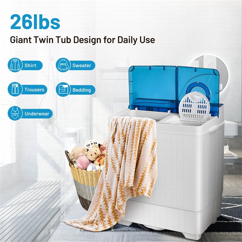 26lbs Portable Semi automatic Washing Machine with Built in Drain Pump Blue