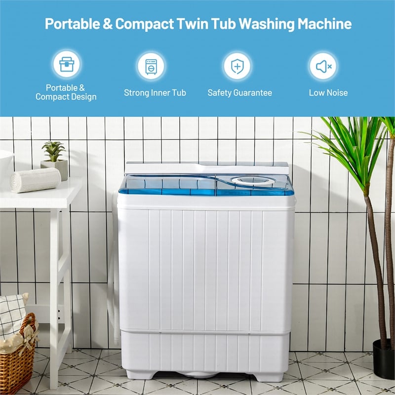 26lbs Portable Semi automatic Washing Machine with Built in Drain Pump Blue