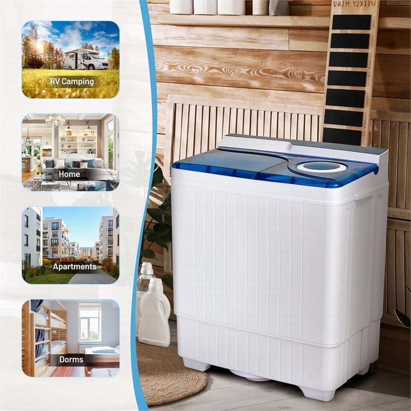 26lbs Portable Semi automatic Washing Machine with Built in Drain Pump Blue