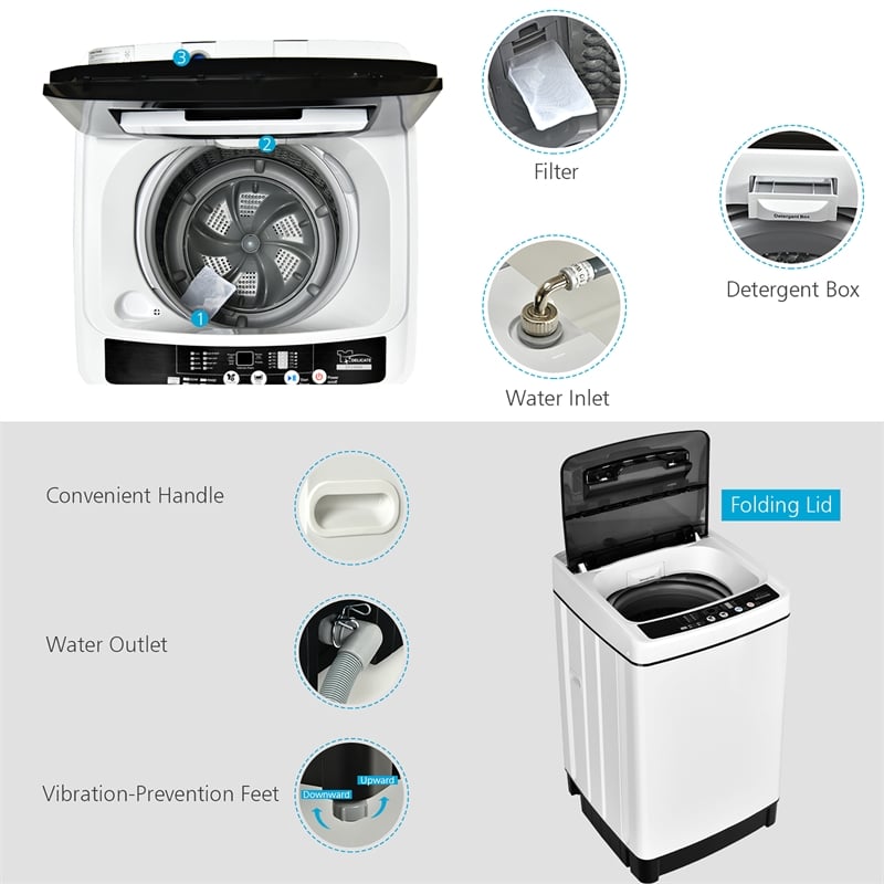 Full Automatic Washing Machine 1.5 Cu.Ft 11 LBS Spin Dryer White