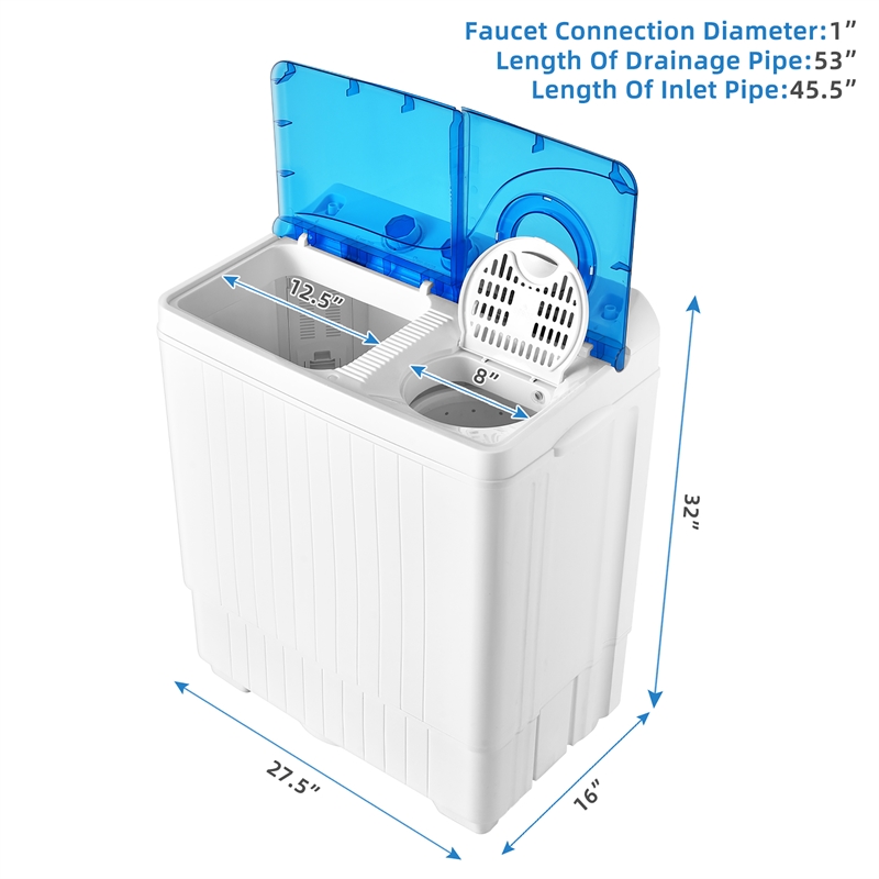 26 lbs Portable Semi automatic Twin Tub Washing Machine with Drain Pump Blue