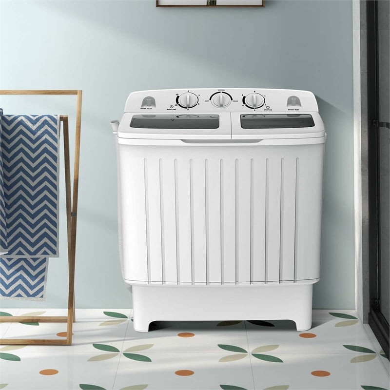 Portable Washing Machine Twin Tub Laundry Washer with 20 lbs Capacity White