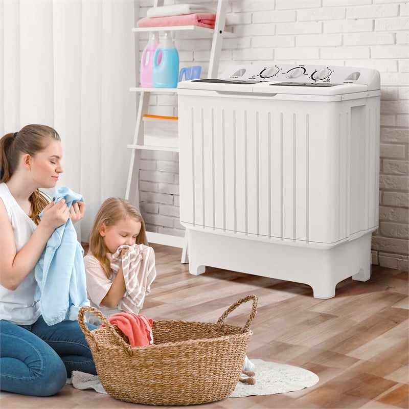 Portable Washing Machine Twin Tub Laundry Washer with 20 lbs Capacity White