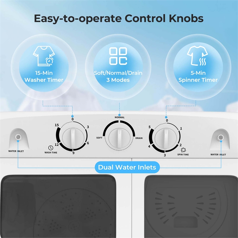 Portable Washing Machine Twin Tub Laundry Washer with 20 lbs Capacity White