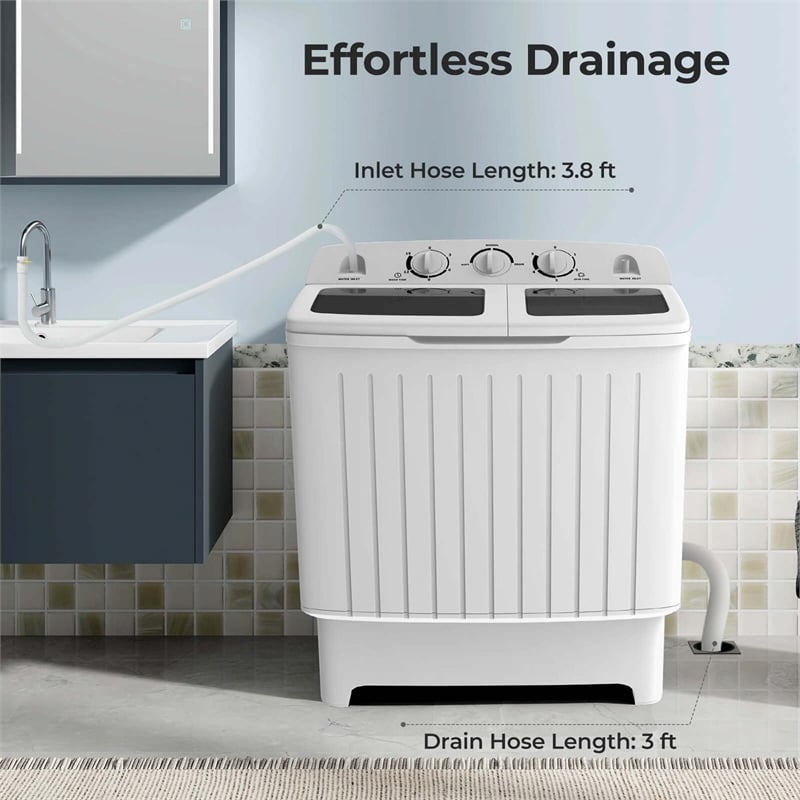 Portable Washing Machine Twin Tub Laundry Washer with 20 lbs Capacity White