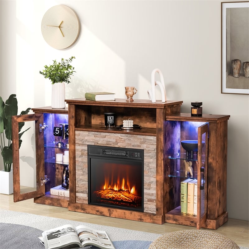 Fireplace TV Stand and 18inch Electric Fireplace Brown