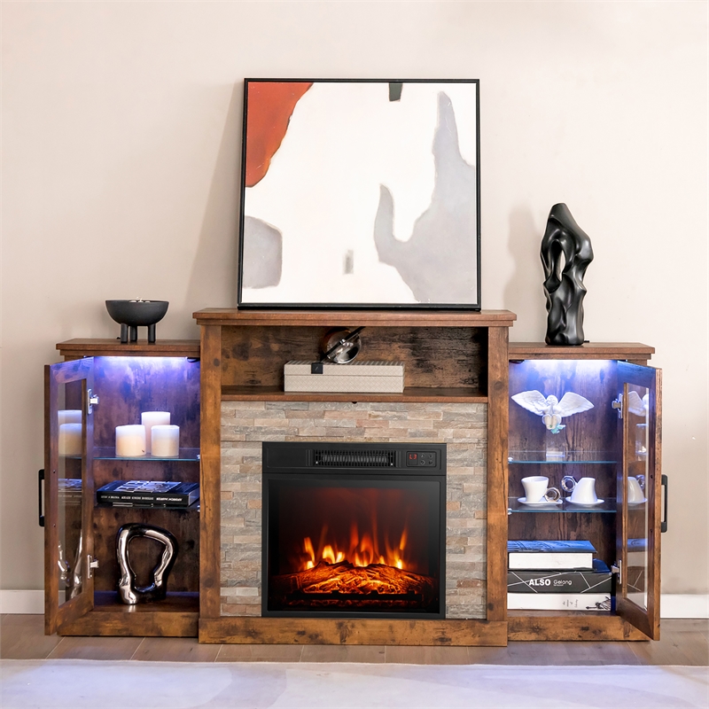 Fireplace TV Stand and 18inch Electric Fireplace Brown