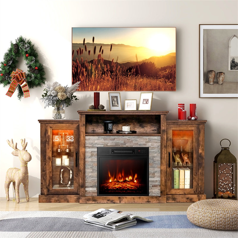 Fireplace TV Stand and 18inch Electric Fireplace Brown