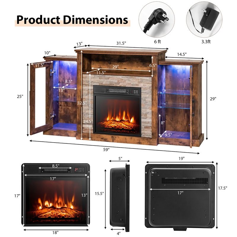 Fireplace TV Stand and 18inch Electric Fireplace Brown
