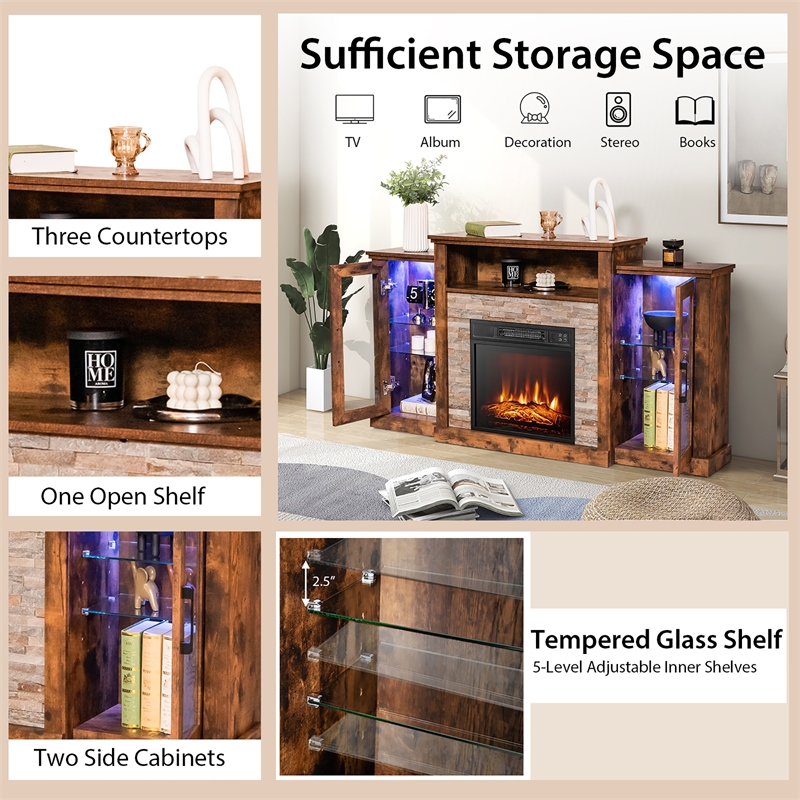 Fireplace TV Stand and 18inch Electric Fireplace Brown