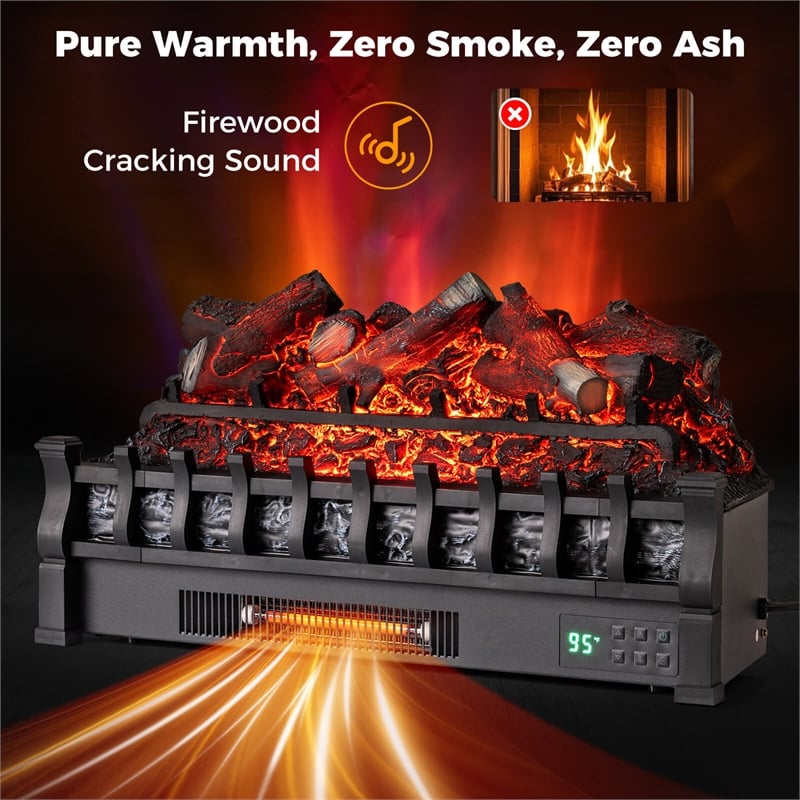 26inch WiFi Infrared Quartz Electric Fireplace Insert Heater Black
