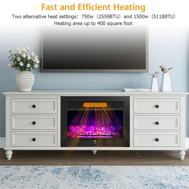 28.5inch Fireplace Electric Embedded Insert Heater Glass Black