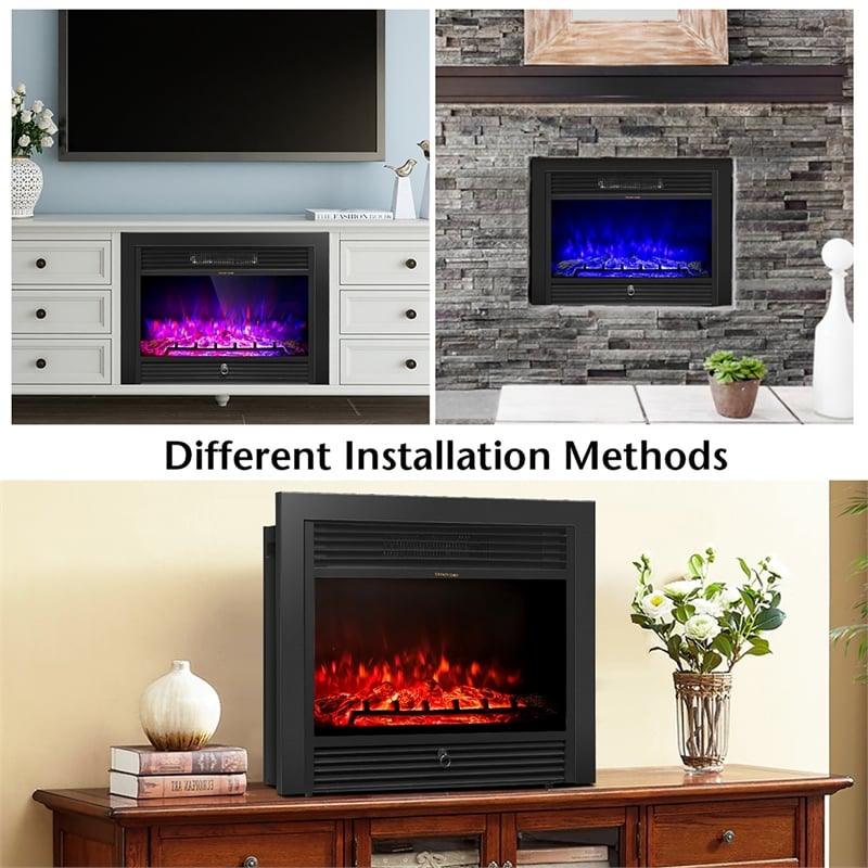 28.5inch Fireplace Electric Embedded Insert Heater Glass Black