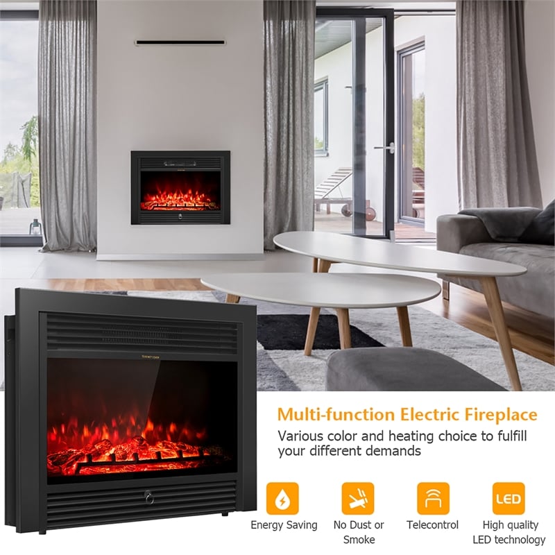 28.5inch Fireplace Electric Embedded Insert Heater Glass Black