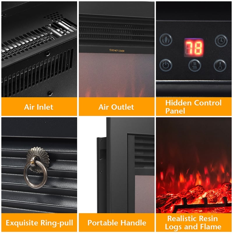 28.5inch Fireplace Electric Embedded Insert Heater Glass Black