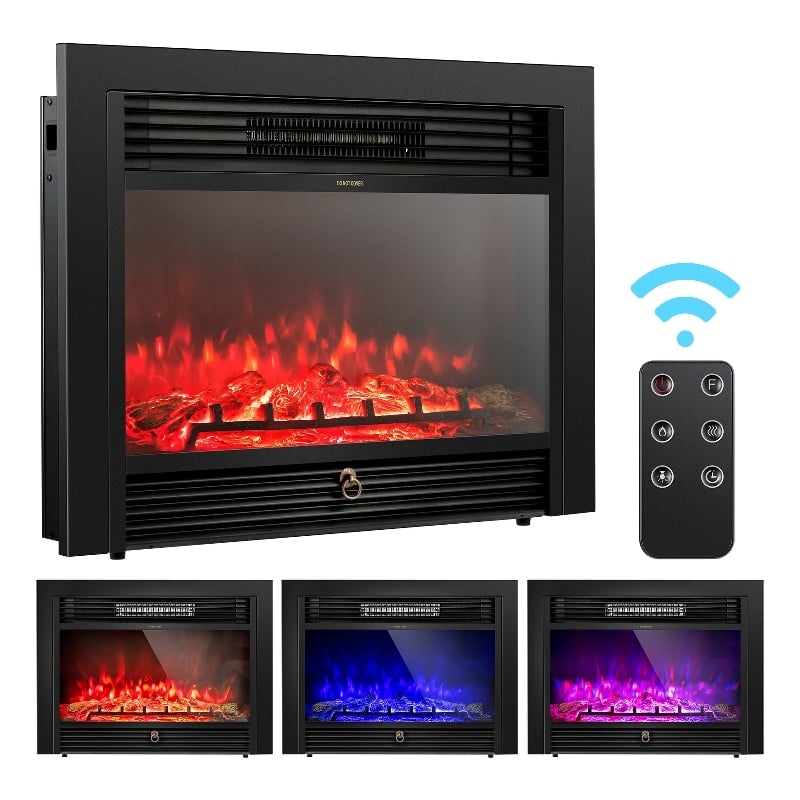 28.5inch Fireplace Electric Embedded Insert Heater Glass Black