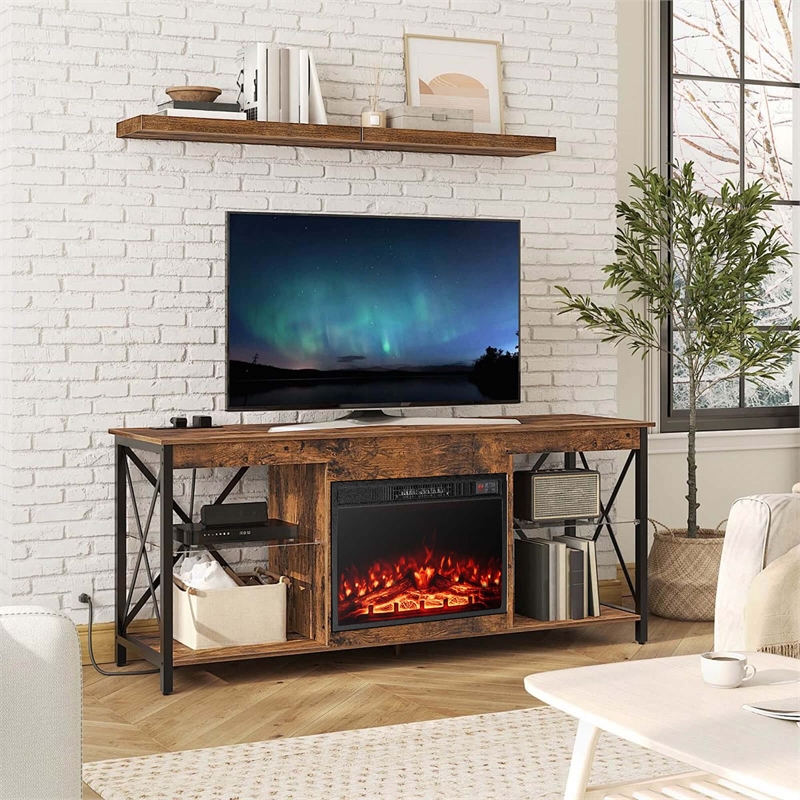23inch Electric Fireplace Insert Adjustable Flame Color Brightness Black