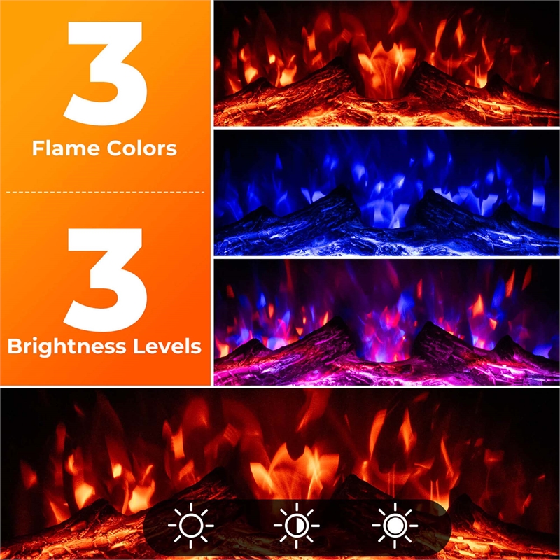 23inch Electric Fireplace Insert Adjustable Flame Color Brightness Black