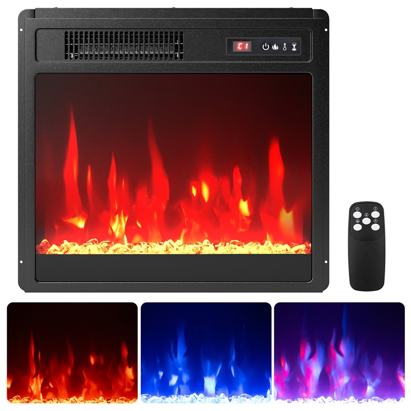 18inch Electric Fireplace Insert Adjustable Flame Color Brightness Black