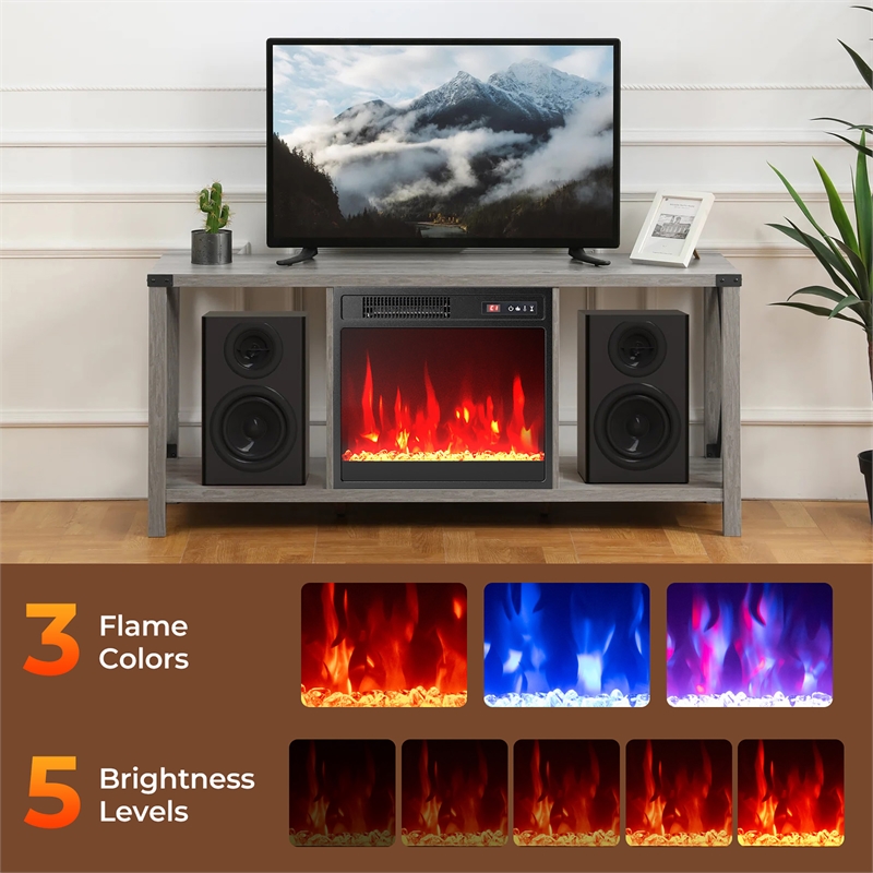 18inch Electric Fireplace Insert Adjustable Flame Color Brightness Black