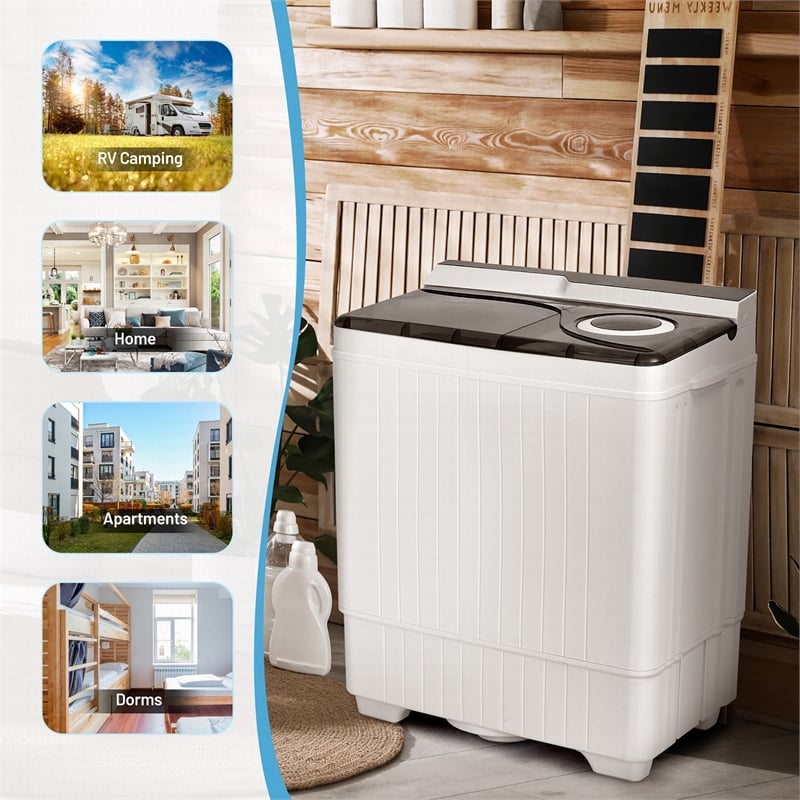 26lbs Portable Semi automatic Washing Machine withBuilt in Drain Pump Gray