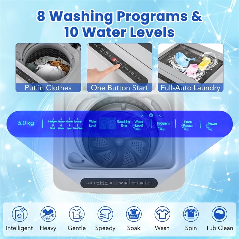 Portable Washing Machine 11 LBS Full Automatic Washer Machine Gray