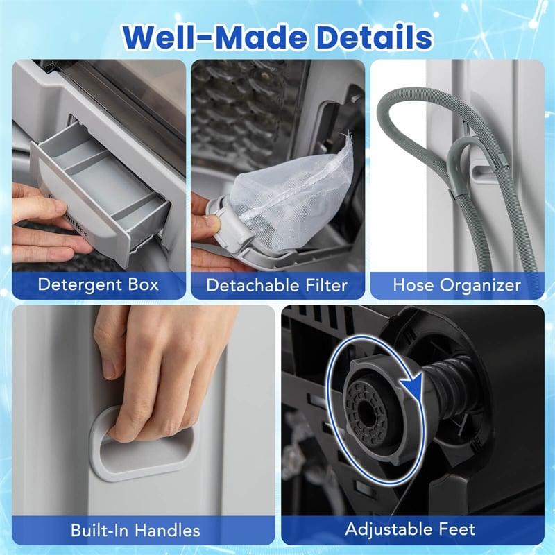 Portable Washing Machine 11 LBS Full Automatic Washer Machine Gray