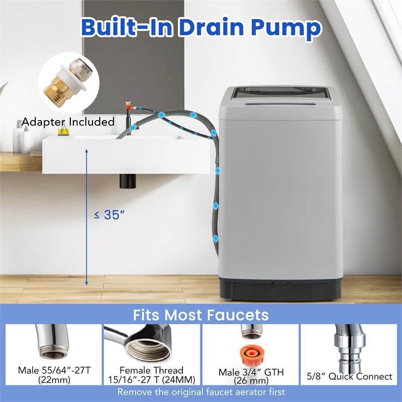 Portable Washing Machine 11 LBS Full Automatic Washer Machine Gray