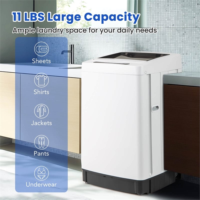 Portable Washing Machine 11 LBS Full Automatic Washer Machine White