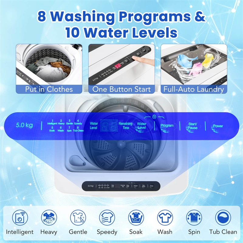 Portable Washing Machine 11 LBS Full Automatic Washer Machine White