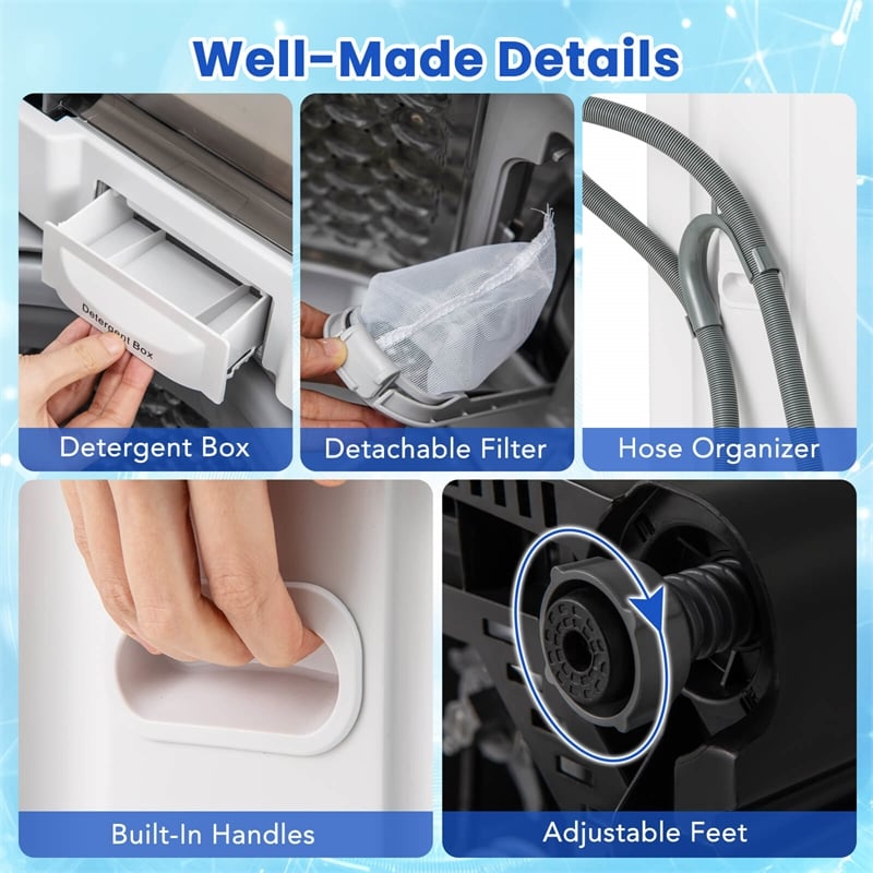 Portable Washing Machine 11 LBS Full Automatic Washer Machine White