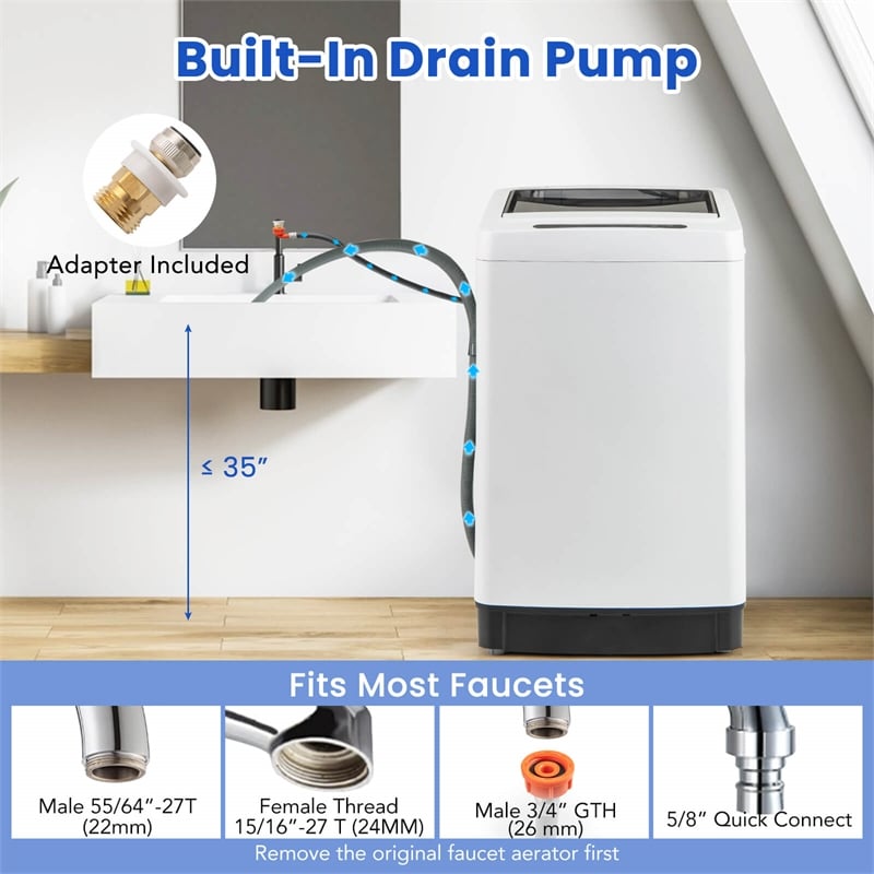 Portable Washing Machine 11 LBS Full Automatic Washer Machine White