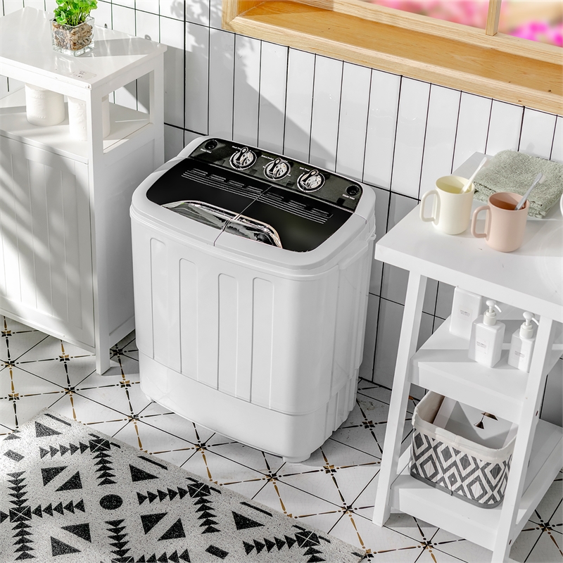 13lbs Portable Semi Automatic Twin Tub Wash Machine Black