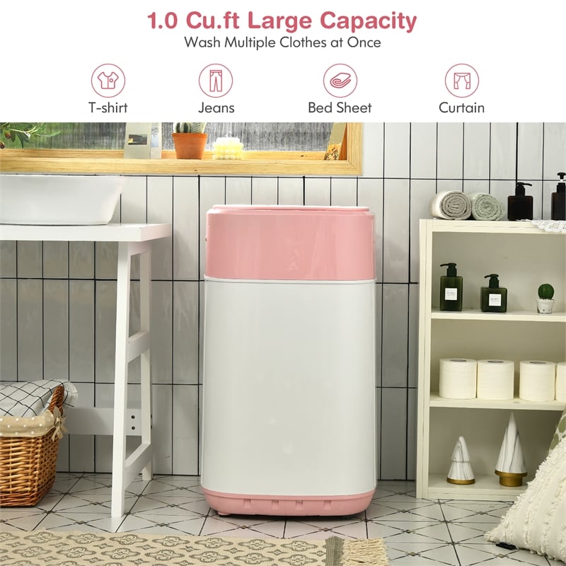 8lbs Portable Fully Automatic Washing Machine with Drain Pump Pink