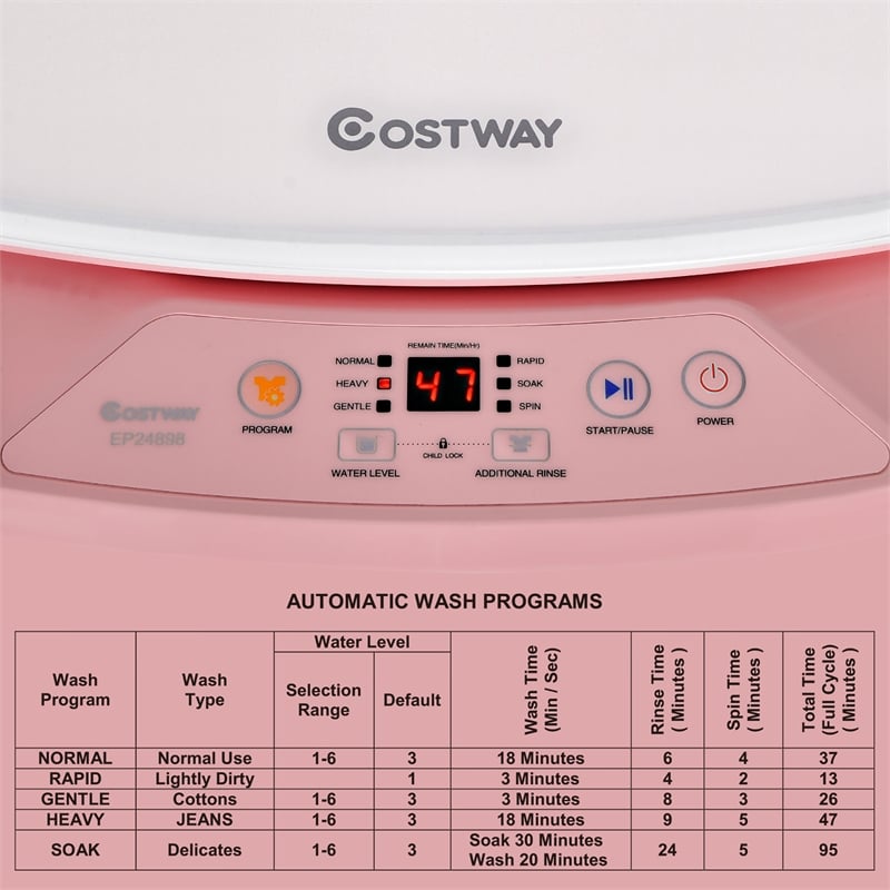 8lbs Portable Fully Automatic Washing Machine with Drain Pump Pink