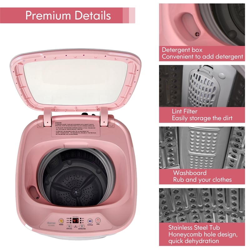 8lbs Portable Fully Automatic Washing Machine with Drain Pump Pink