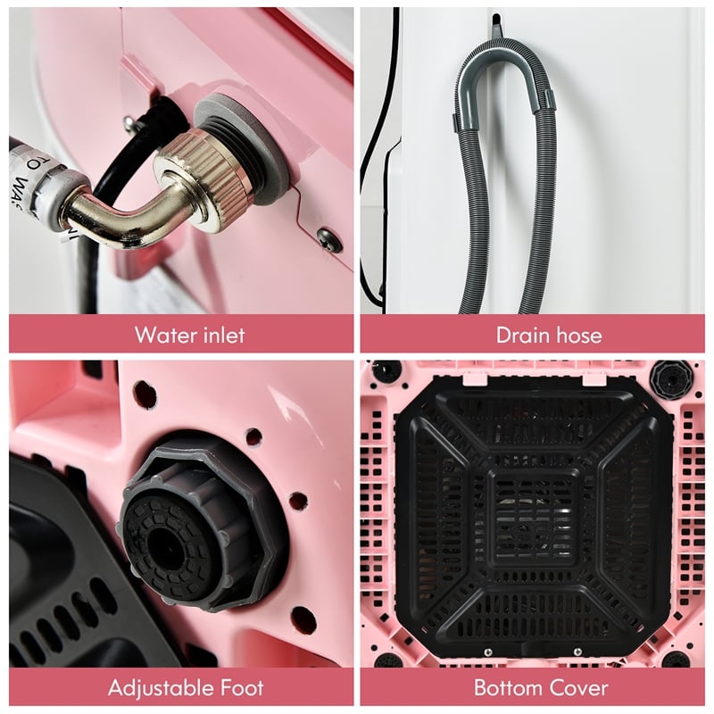 8lbs Portable Fully Automatic Washing Machine with Drain Pump Pink